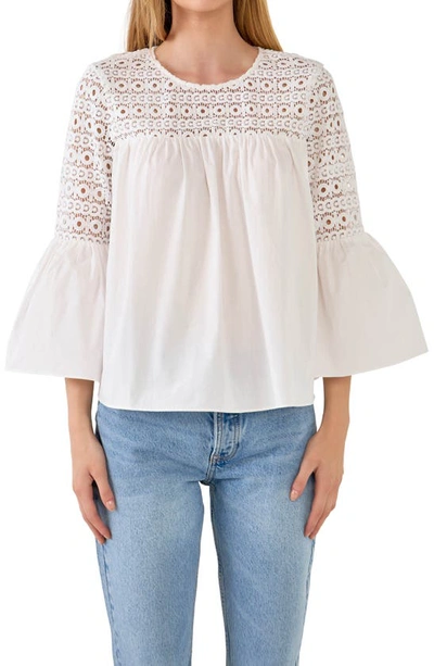 Shop Endless Rose Bell Sleeve Lace Poplin Blouse In White