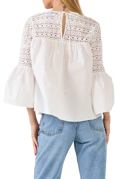 Shop Endless Rose Bell Sleeve Lace Poplin Blouse In White