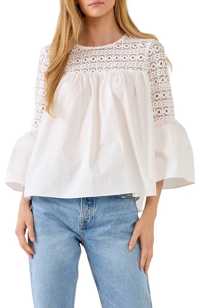 Shop Endless Rose Bell Sleeve Lace Poplin Blouse In White