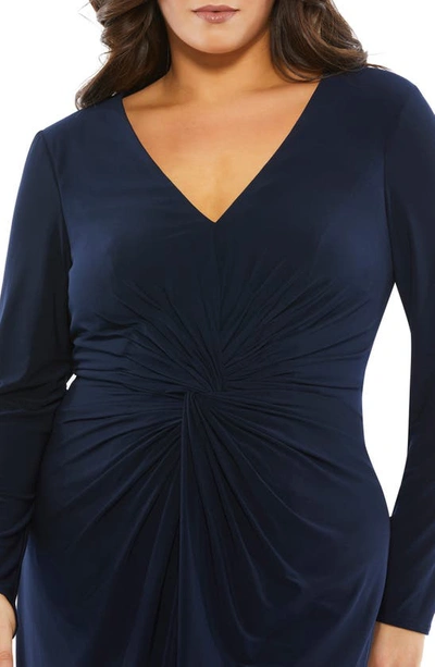 Shop Mac Duggal Ruched Long Sleeve Jersey Trumpet Gown In Midnight