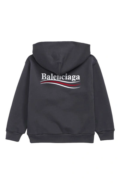 Shop Balenciaga Kids' Political Logo Hoodie In Dark Grey/white/red