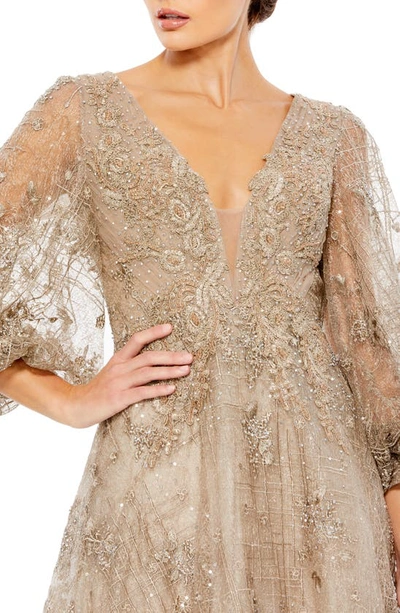Shop Mac Duggal Sequin Lace & Embroidery A-line Gown In Mocha