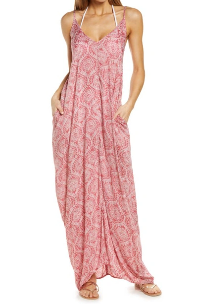 Shop Elan V-back Cover-up Maxi Dress In Rose/ Natural