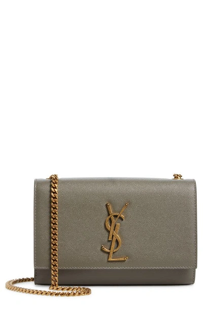 Shop Saint Laurent Small Kate Leather Crossbody Bag In Grey Khaki