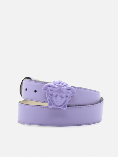 Shop Versace La Medusa Leather Belt In Lilac