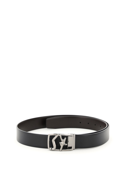 Shop Ferragamo Reversible Belt With Sf Buckle In Nero Hickory (black)