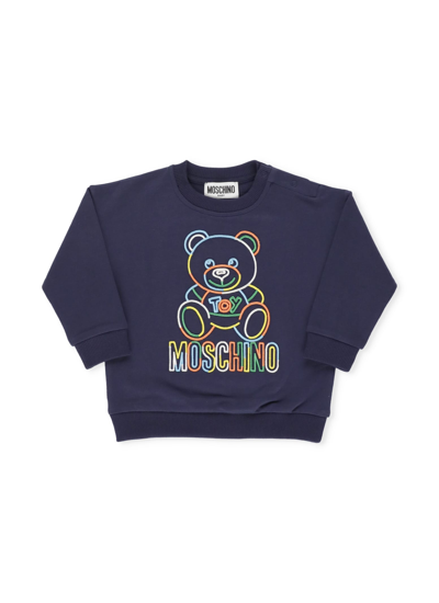 Shop Moschino Embroidered Teddy Sweatshirt In Navy Blue