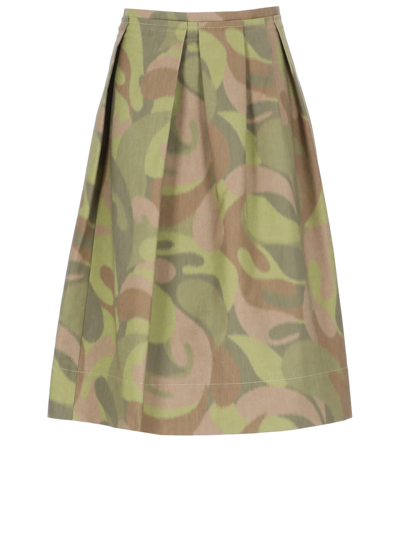 Shop Marni Pleated Skirt In Dusty Olive