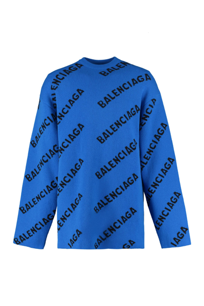 Shop Balenciaga Jacquard Crew-neck Sweater In Blu E Nero