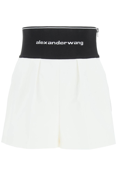 Shop Alexander Wang Safari Shorts With Logo Band In Snow White (white)