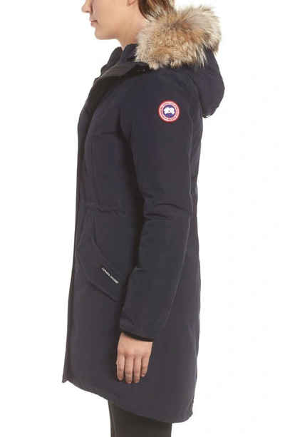 Shop Canada Goose Rossclair Genuine Coyote Fur Trim Down Parka In Admiral Blue