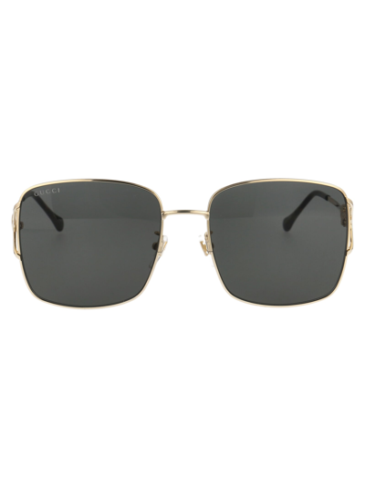 Gucci Rectangle Frame Sunglasses Sunglasses In 001 Gold Gold Grey