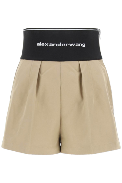 Shop Alexander Wang Safari Shorts With Logo Band In Chino (beige)
