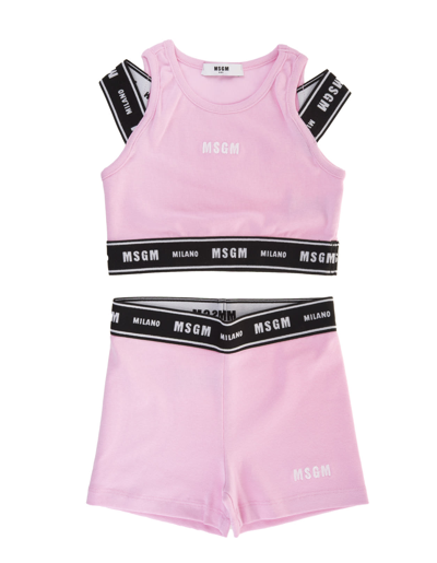 Shop Msgm Kids Pink Sports Set With Logoed Elastic Bands In Rosa