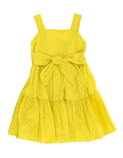 Shop Msgm Kids Yellow Midi Dress With Bow And Flounces In Giallo