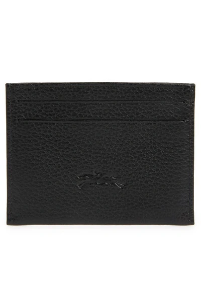 Longchamp 'le Foulonne' Pebbled Leather Card Holder In Black