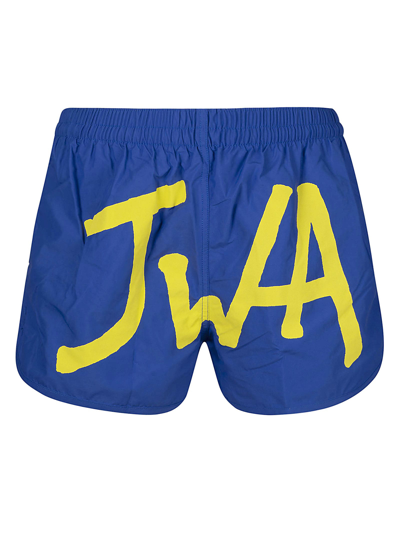Shop Jw Anderson Jwa Logo Swim Shorts In Navy/yellow