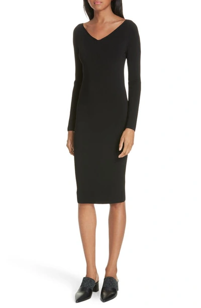 Shop Vince Ribbed V-neck Dress In Black