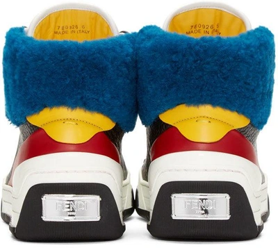 Shop Fendi Black & Blue Shearling High-top Sneakers