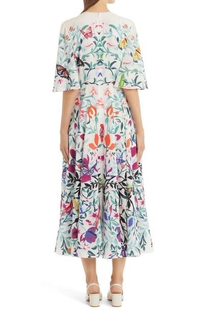 Shop Valentino Floral Print Silk A-line Dress In Avorio/multicolor Am0