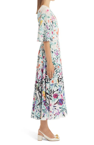 Shop Valentino Floral Print Silk A-line Dress In Avorio/multicolor Am0