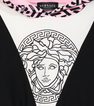 Shop Versace Printed Cotton Jersey Hoodie In Bianco+nero+multicolor