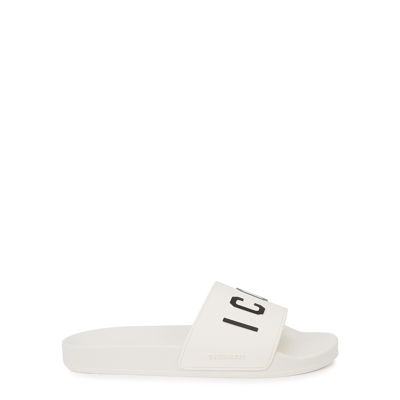 Shop Dsquared2 Icon White Rubber Sliders In White And Black