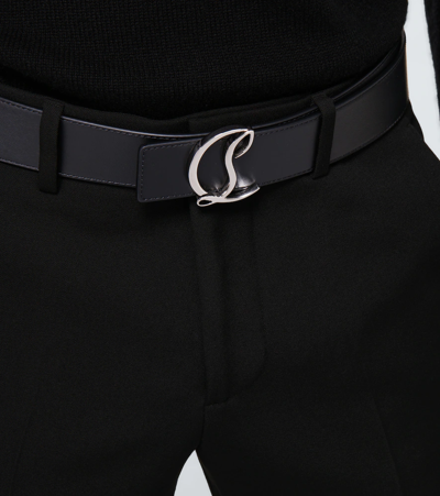 Shop Christian Louboutin Cl Logo Leather Belt In Black/loubi/silver