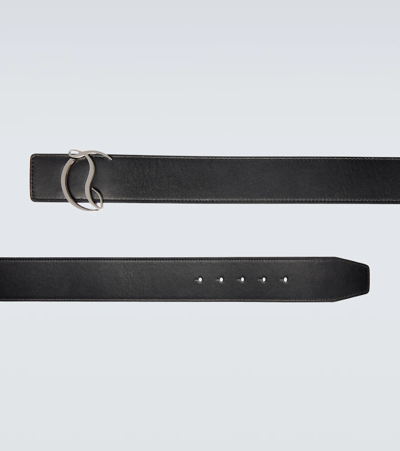 Shop Christian Louboutin Cl Logo Leather Belt In Black/loubi/silver