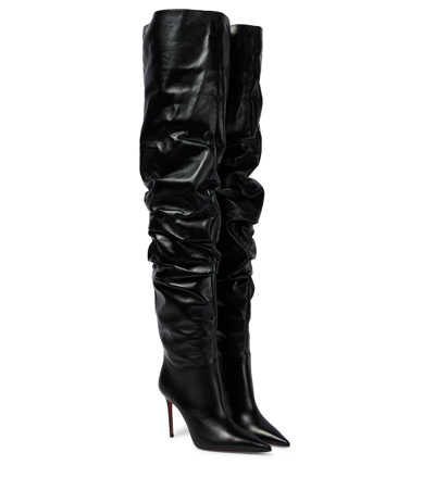 Shop Amina Muaddi Jahleel Leather Over-the-knee Boots In Black