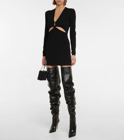 Shop Amina Muaddi Jahleel Leather Over-the-knee Boots In Black