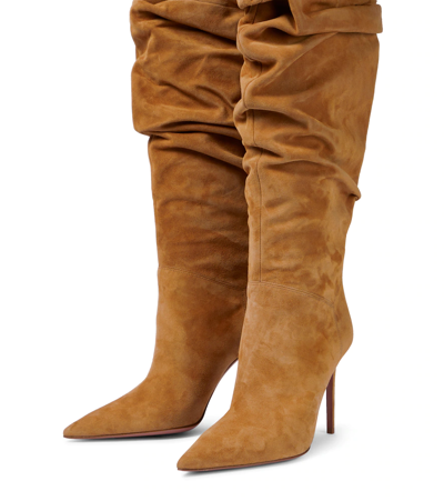 Shop Amina Muaddi Jahleel Suede Over-the-knee Boots In Honey Bear