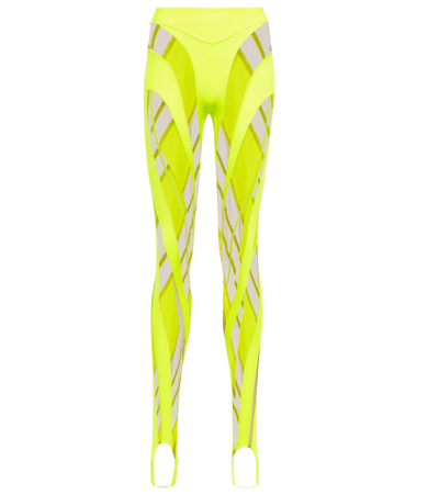 Shop Mugler Mesh-paneled Stirrup Leggings In Neon Yellow / Nude 02