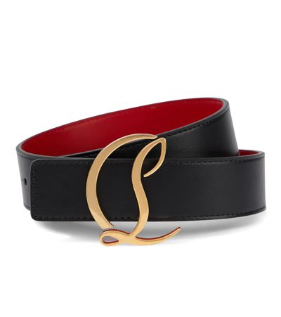 Shop Christian Louboutin Cl Logo Leather Belt In Black/antic Gold