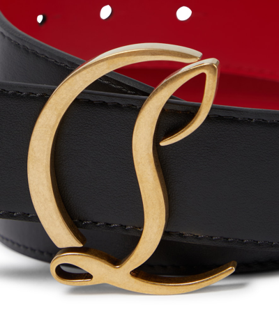 Shop Christian Louboutin Cl Logo Leather Belt In Black/antic Gold