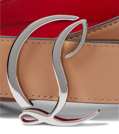 Shop Christian Louboutin Logo Leather Belt In Nude/silver