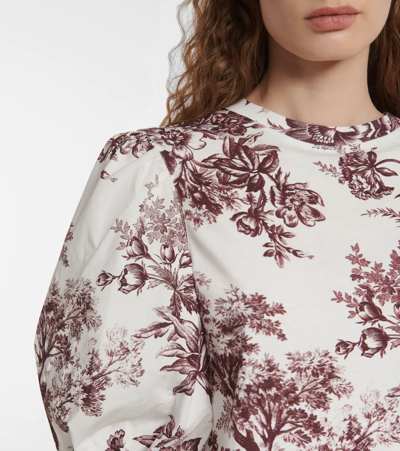 Shop Erdem Theodora Printed Cotton Jersey Top In White / Burgundy