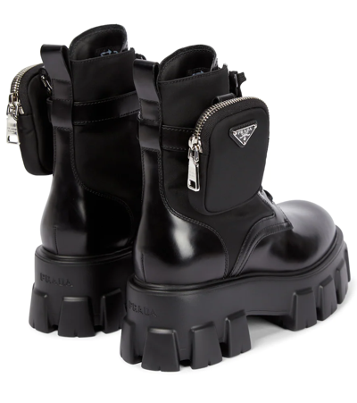 Prada Monolith Leather Ankle Boots In Nero
