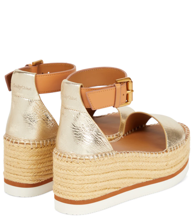 Shop See By Chloé Glyn Leather Platform Espadrilles In Light Gold