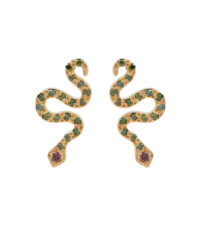 Shop Ileana Makri Little Snake 18kt Gold Earrings With Diamonds In Yellow Gold