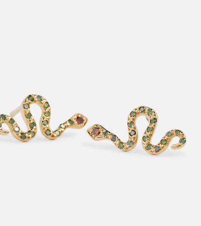 Shop Ileana Makri Little Snake 18kt Gold Earrings With Diamonds In Yellow Gold