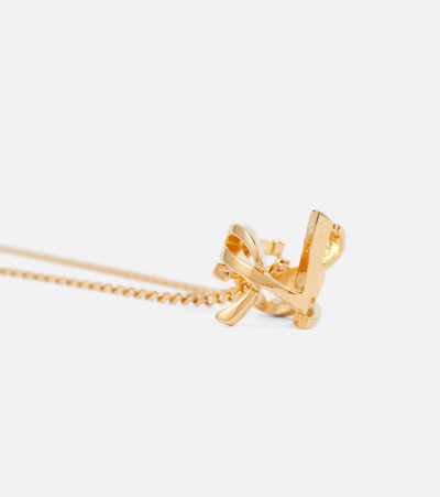 Shop Saint Laurent Logo Charm Necklace In Gold
