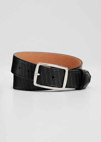 Shop Fendi Men's Ff Leather Belt In Asfaltonropalladi