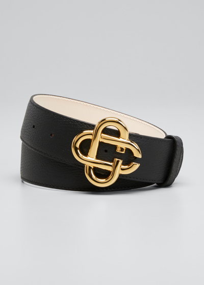 Shop Casablanca Men's Cc-buckle Leather Belt In Brown