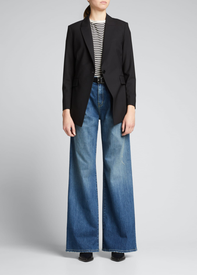 Shop Nili Lotan Flora Pleated Wide-leg Trouser Jeans In Classic Wash