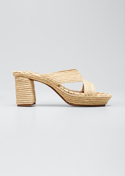 Shop Carrie Forbes Raffia Crisscross Block-heel Sandals In Natural
