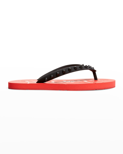 Shop Christian Louboutin Loubi Spike Rubber Flip Flops In Black/loubi