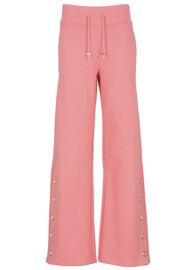 Shop Balmain Button Detailed High Waist Track Pants In Pink