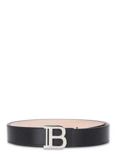 Shop Balmain Logo Plaque Buckle Belt In Black