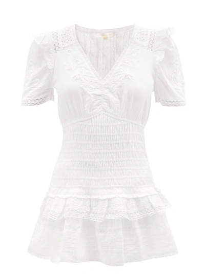Loveshackfancy Rena Floral-embroidered Cotton-voile Mini Dress In